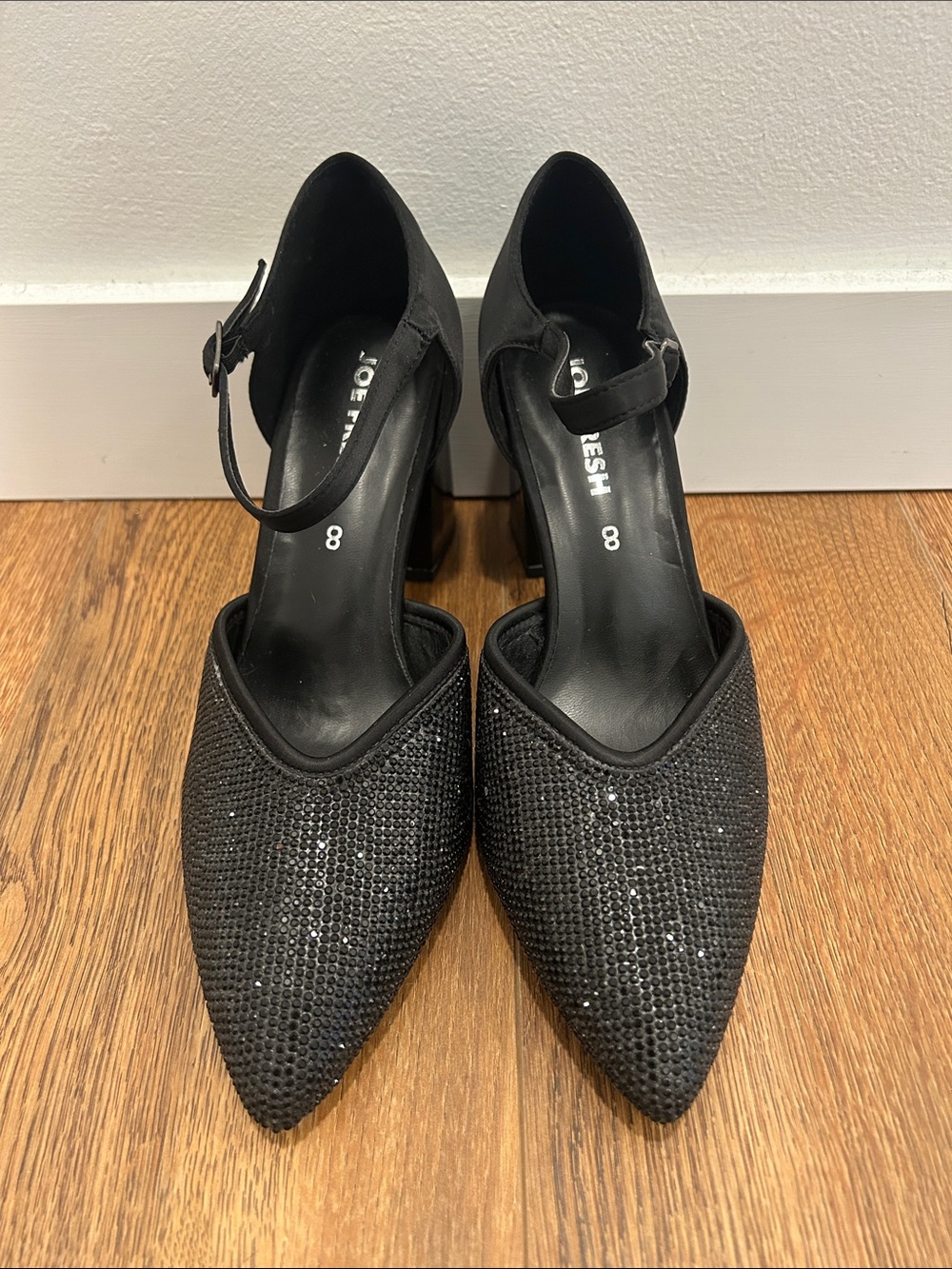 Joe Fresh Black Sparkle Pointed Mary Jane Heels with Ankle Strap